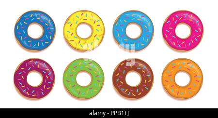 Set of colorful donuts with different glazes and sugar sprinkles vector illustration EPS10 Stock Vector