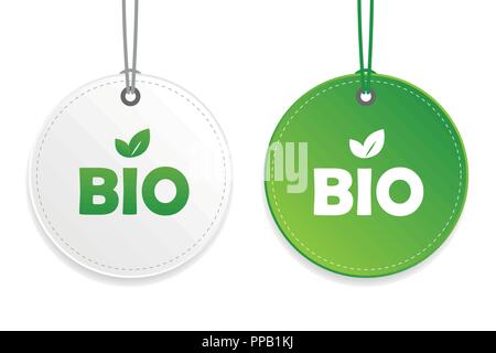 bio typography organic food tag and label green and white design elements isolated on a white background vector illustration EPS10 Stock Vector