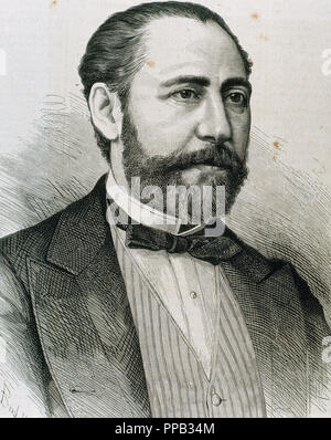 BARBIERI, Francisco Asenjo (Madrid ,1823-Madrid, 1894). Spanish composer. Engraving by A. Carretero. Stock Photo