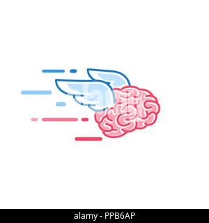 The brain with wings flies vector illustration isolated on white background. Brains of the dreamer Stock Vector