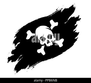 Black pirate flag with skull and bones symbol vector illustration Stock ...