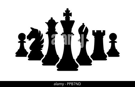 Vector chess pieces team isolated on white background. Silhouettes of chess pieces Stock Vector