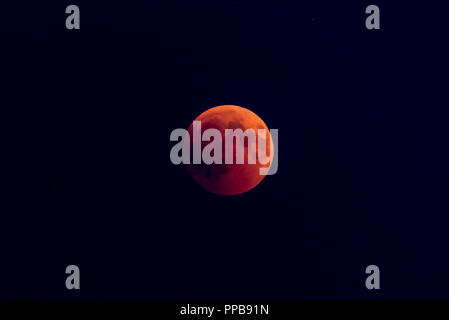 Bloodmoon, total lunar eclipse on 27.7.2018, Munich, Germany Stock Photo