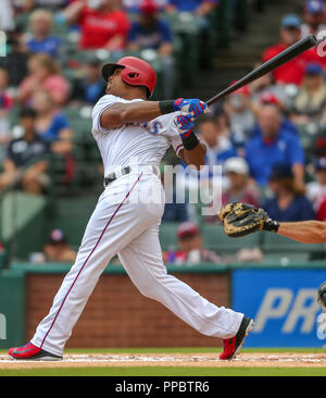 Arlington, Texas, USA. 23rd Sep, 2018. Texas Rangers third baseman Adrian Beltre (29) watches a fould ball during the MLB game between the Seattle Mariners and the Texas Rangers at Globe Life Park in Arlington, Texas. Texas won 6-1. Tom Sooter/CSM/Alamy Live News Stock Photo