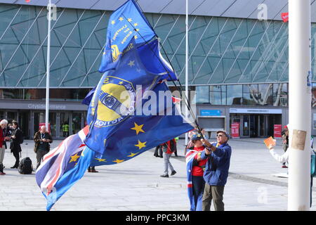 Liverpool, UK. 24th Sep 2018. Labour Party Conference, Liverpool, UK  Monday 24 September 2018.  Protestors outside the Labour Party Conference in Liverpool, Protestors form unison and Brexit  Credit : Mike Clarke/Alamy Live News Stock Photo