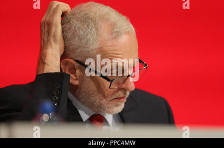 Liverpool, UK. 25th Sep 2018. Jeremy Corbyn Mp Labour Party Leader Labour Party Conference 2018 The Liverpool Echo Arena, Liverpool, England 25 September 2018 Addresses The Labour Party Conference 2018 At The Liverpool Echo Arena, Liverpool, England Credit: Allstar Picture Library/Alamy Live News Stock Photo