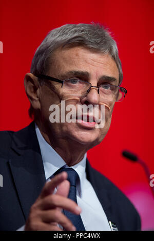 Liverpool, UK. 25th September 2018. Dave Prentis, General Secretary of UNISON, speaks at the Labour Party Conference in Liverpool. © Russell Hart/Alamy Live News. Stock Photo