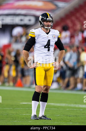 Tampa, Florida, USA. 24th Sep, 2018. Pittsburgh Steelers punter Jordan Berry (4) before the game between the Pittsburgh Steelers and the Tampa Bay Buccaneers at Raymond James Stadium in Tampa, Florida. Del Mecum/CSM/Alamy Live News Stock Photo