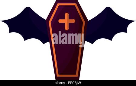 halloween coffin with wings bat horror vector illustration Stock Vector ...