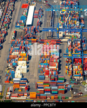 Aerial view, Container at the Duisburg harbor on the Rhine, logistic location Logport 1, container port, Rheinhausen, Duisburg Stock Photo