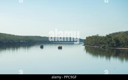 two boats on Victoria River, Timber Creek, Northern Territory, Australia Stock Photo