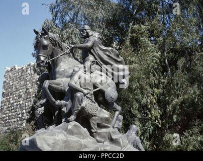 Saladin the Turk (1138-1193). First Sultan of Egypt and Syria. Equestrian statue in front of the Citadel. By Abdallah al-Sayed, 1993. Damascus. Syria. Stock Photo