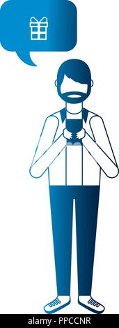 beard man using smartphone gift speech bubble Stock Vector