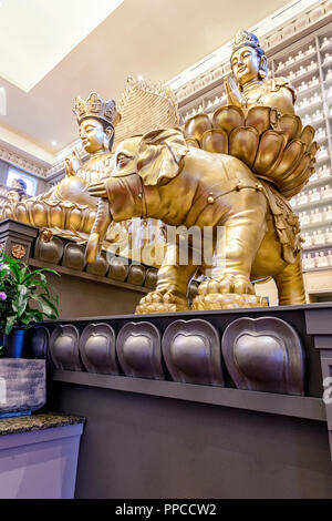 Buddha Hall at the Avatamsaka Monastery. A  branch of the Dharma Realm Buddhist Association in Calgary Alberta, Canada Stock Photo