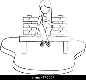 girl using smartphone sitting on bench park Stock Vector