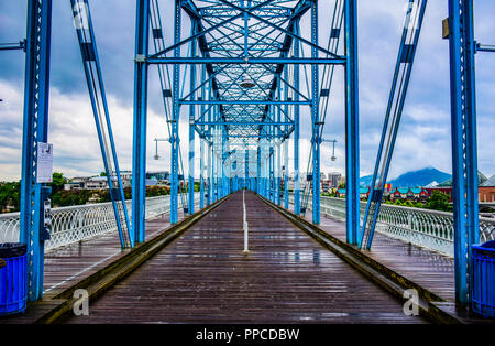 Walnut Street Bridge over the Tennessee River in Downtown Chattanooga Tennessee TN Stock Photo