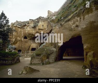Italy. Cumae. Ruins of the Greek site of the Oracle of Cumae. (Cuamean Sibyl). Ancient Magna Graecia. Stock Photo
