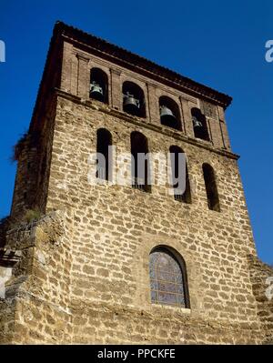 Spain, La Rioja. Cervera del Rio Alhama. San Gil church, 15-17th century. Bell Tower, mudejar style. Spain. Stock Photo