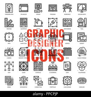 graphic designer, pixel perfect icon, isolated on white background Stock Vector
