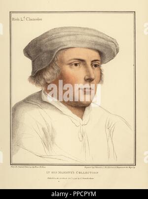 Sir Richard Rich, 1st Baron Rich (1496-1567), Lord Chancellor during the reign of King Edward VI. Handcoloured copperplate engraving by Francis Bartolozzi after Hans Holbein from Facsimiles of Original Drawings by Hans Holbein, Hamilton, Adams, London, 1884. Stock Photo