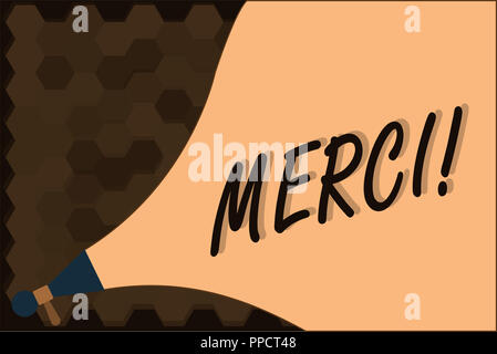 Handwriting text Merci. Concept meaning defined as thank you in French language Being grateful to someone. Stock Photo