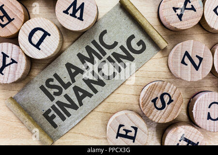 Text sign showing Islamic Financing. Conceptual photo Banking activity and investment that complies with sharia. Stock Photo