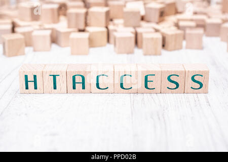 The Word htaccess Formed By Wooden Blocks On A White Table Stock Photo