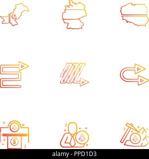 Maps , country , pakistan , arrows , right , zig zag , u turn , dollar, money ,axe,icon, vector, design,  flat,  collection, style, creative,  icons Stock Vector