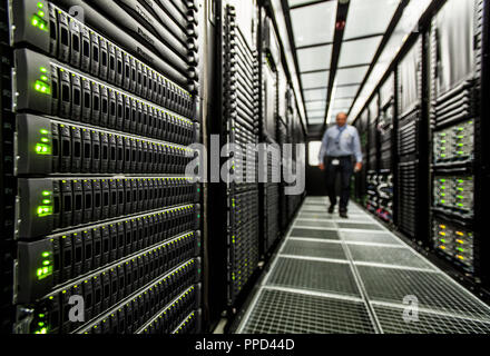 Cold aisle in the municipal data center. Stock Photo