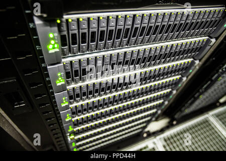 Hard drives in the municipal data center. Stock Photo