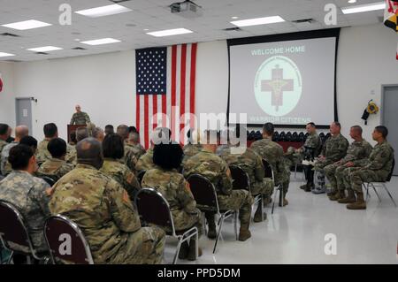 Army Medical Department Professional Management Command hosted a Welcome Home Warrior Citizen Recognition ceremony on Friday, August 17th to honor approximately 25 U.S. Army Reserve Soldiers who mobilized or deployed in support of global contingency operations.  Here, Col. Todd. Traver, APMC Commander, thanks Soldiers and family members in the audience.  The Welcome Home Warrior Citizen Award is designed to publically acknowledge our Army Reserve Soldiers for their selfless-service and sacrifice, as well as recognizing the family members who provide that support alongside their Soldiers. Stock Photo