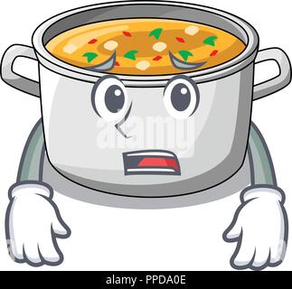 Afraid cooking pot of soup isolated on mascot Stock Vector