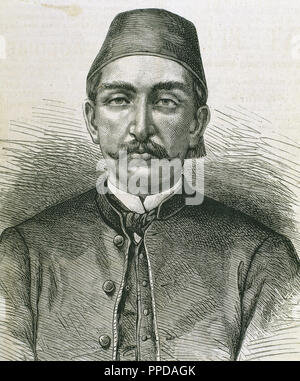 Abdul Hamid II (1842-1918). Sultan of the Ottoman Empire (1876-1909). Son of Abd¸lmecit I, succeeded his brother Murat V, deposed by Midhat Pasha. He promulgated a constitution (1876). Nineteenth-century engraving. Stock Photo