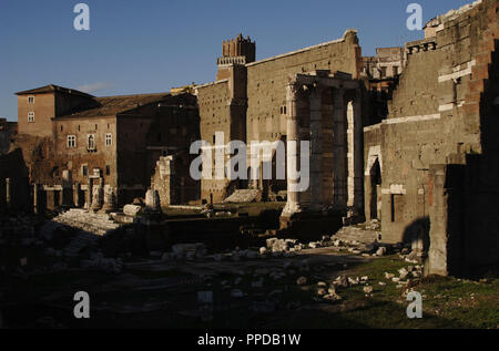 Imperial Forums. Forum of Augustus. Ruins of the Temple of Mars Ultor. 2nd century BC. Rome. Italy. Stock Photo