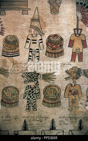 Pre-Columbian Art. Aztec period. Mexico. Collecting taxes. Codex. National Museum of Anthropology. Mexico City. Stock Photo