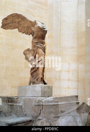 Greek art. Winged Victory of Samothrace or Nike of Samothrace. 2nd century BC. Marble. Sculpture of the greek goodess Nike (Victory). Museum of Louvre. Paris. Stock Photo