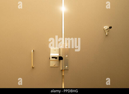 Light streams through the doors in a beautifully designed assembled and toned bathroom stall Stock Photo