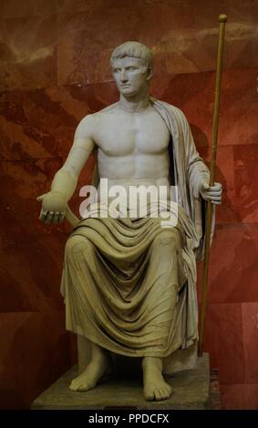 Emperor Augustus (63 BC-14 AD). Statue of Augustus as Jupiter. First half of the 1st century AD. Marble. Found in Cumae, Southern Italy. The state Hermitage Museum. Saint Petersburg. Russia. Stock Photo