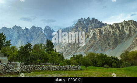 Beautiful view of Feilds in the mountains of Passu, in Hunza Valley, Pakistan Stock Photo