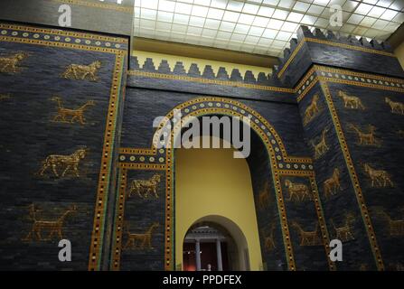 Ishtar Gate. The eight gate of the inner wall of Babylon. Built in 575 BC by order to Nebuchadnezzar II. Reconstructed in 1930. Pergamon Museum. Berlin. Germany. Stock Photo