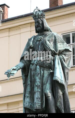 Charles IV, Holy Roman Emperor, born Wenceslaus (1316-1378). King of Bohemia from the House of Luxembourg. Statue near Charles Bridge. Designed by Arnost J. Ha hnel ( 1848) Prague. Czech Republic. Stock Photo