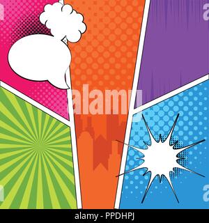 Colored comic pages with halftone effects Stock Vector