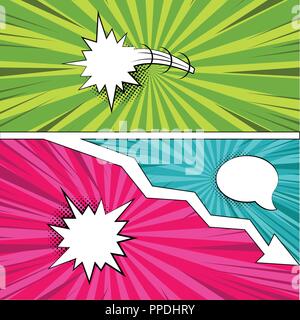 Colored comic pages with halftone effects Stock Vector