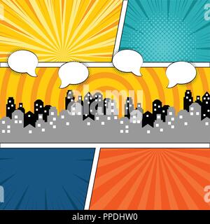 Colored comic pages with halftone effects Stock Vector