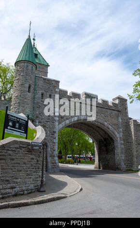Porte Saint-Louis (St-Louis Gate) – one of the four surviving gates within the Ramparts of Quebec City that surrounds most of Old Quebec. Stock Photo