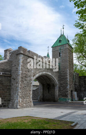 Porte Saint-Louis (St-Louis Gate) – one of the four surviving gates within the Ramparts of Quebec City that surrounds most of Old Quebec. Stock Photo
