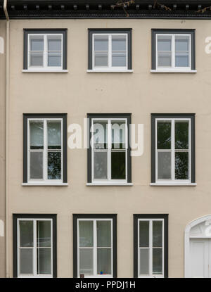 Rows of windows on the facade of a residential building on Rue D'Auteuil, in Old Quebec. Quebec City, Quebec, Canada Stock Photo