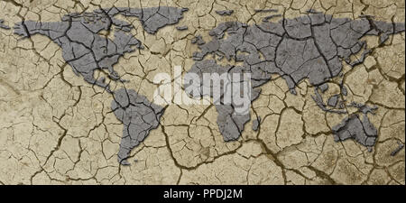 Banner Dried Arid Earth Map Drought Concept with cracked mud Stock Photo