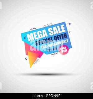 Modern geometric gradient sale banner. Vector illustration of abstract colorful mega sale banner made of different simple shapes for your design Stock Vector