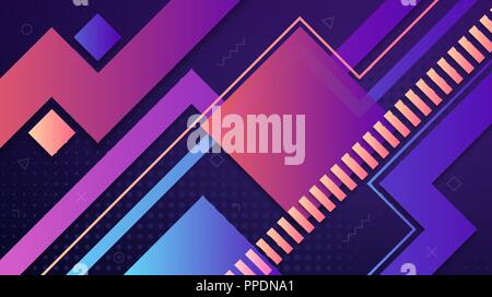 Modern abstract geometric background. Vector illustration of colorful gradient lines, squares and other shapes composition over violet background Stock Vector